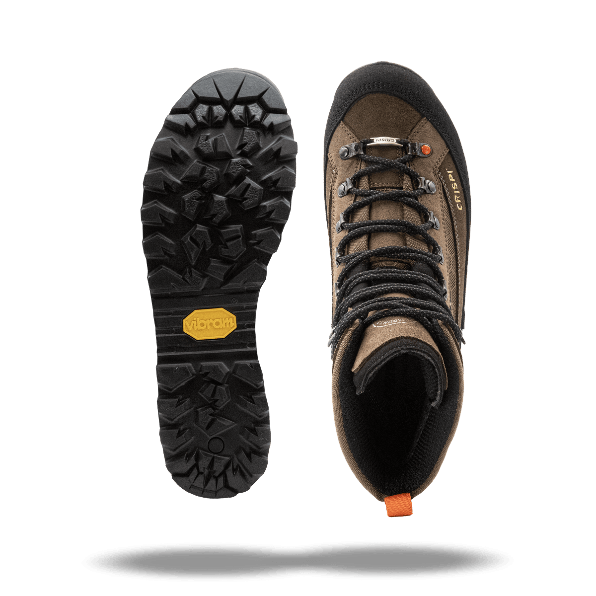 Crispi Summit II non-insulated hunting boot in Almond — top-down and sole tread view