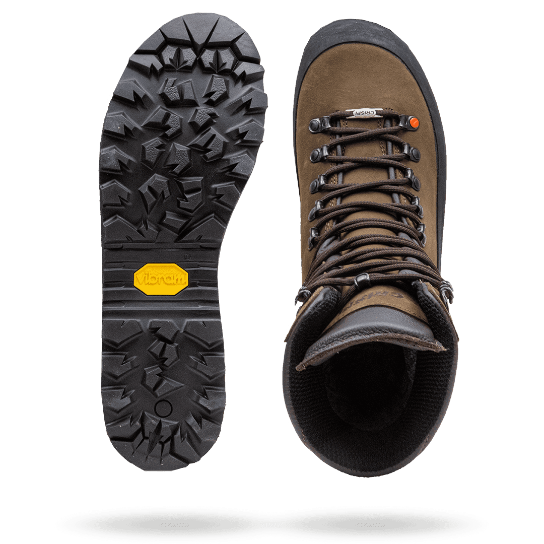 Crispi Guide non-insulated hunting boot in Brown — upper material and outsole tread detail