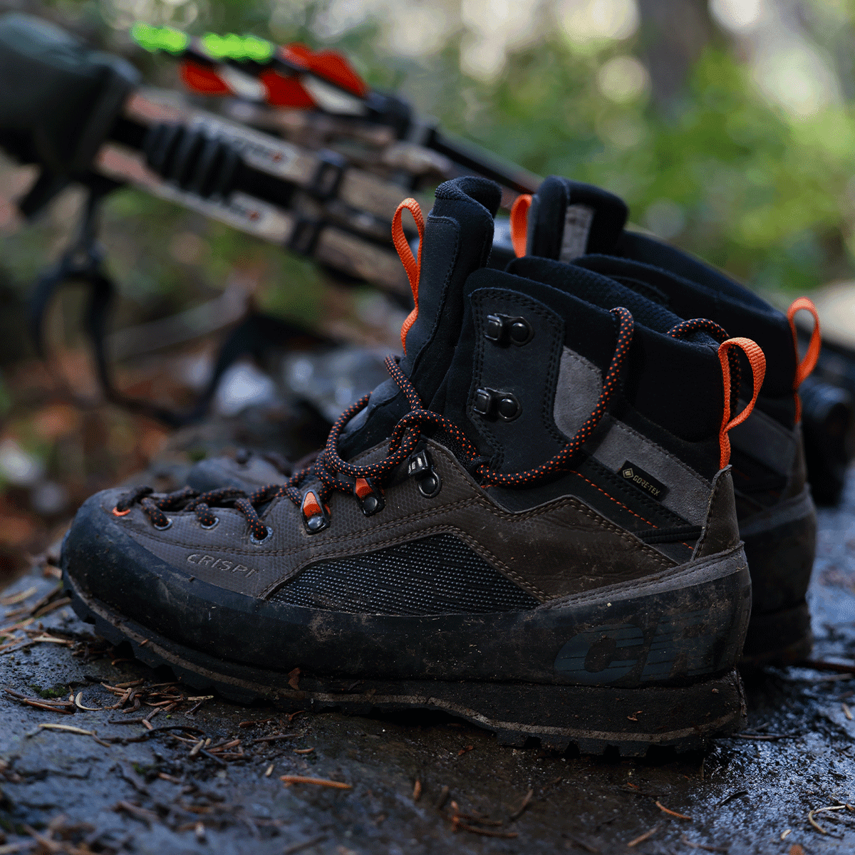 Crispi Alpine Lite non-insulated hunting boot in Brown — on rocky terrain
