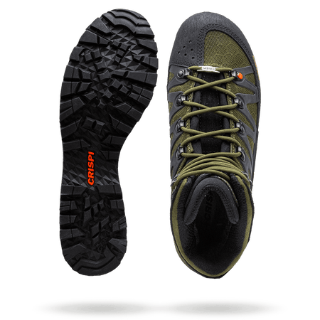 Crispi Thor II non-insulated hunting boot in Olive — upper material and outsole tread detail