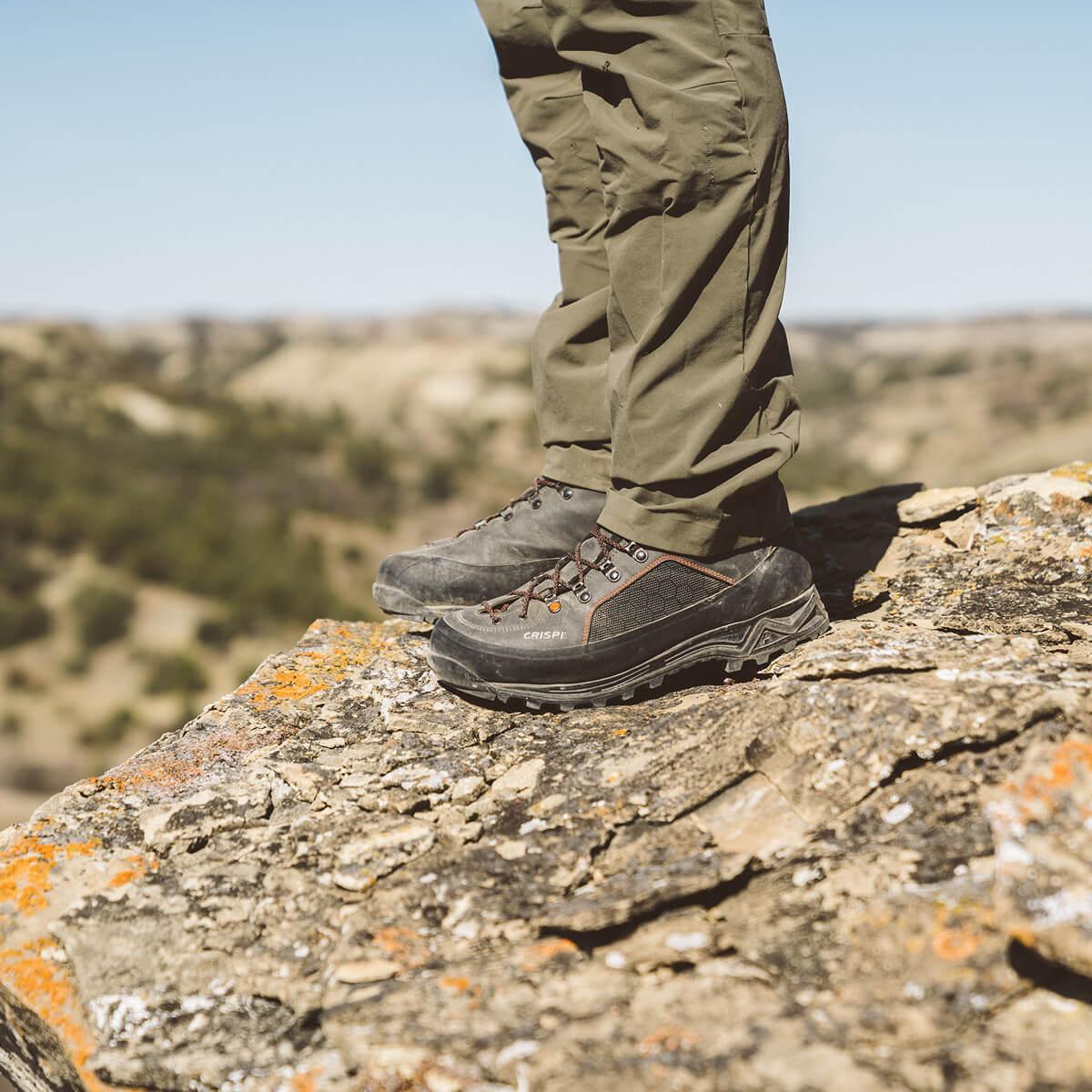 Crispi Briksdal Mtn non-insulated hunting boot in Grey/Black — in the field on a hunting trail