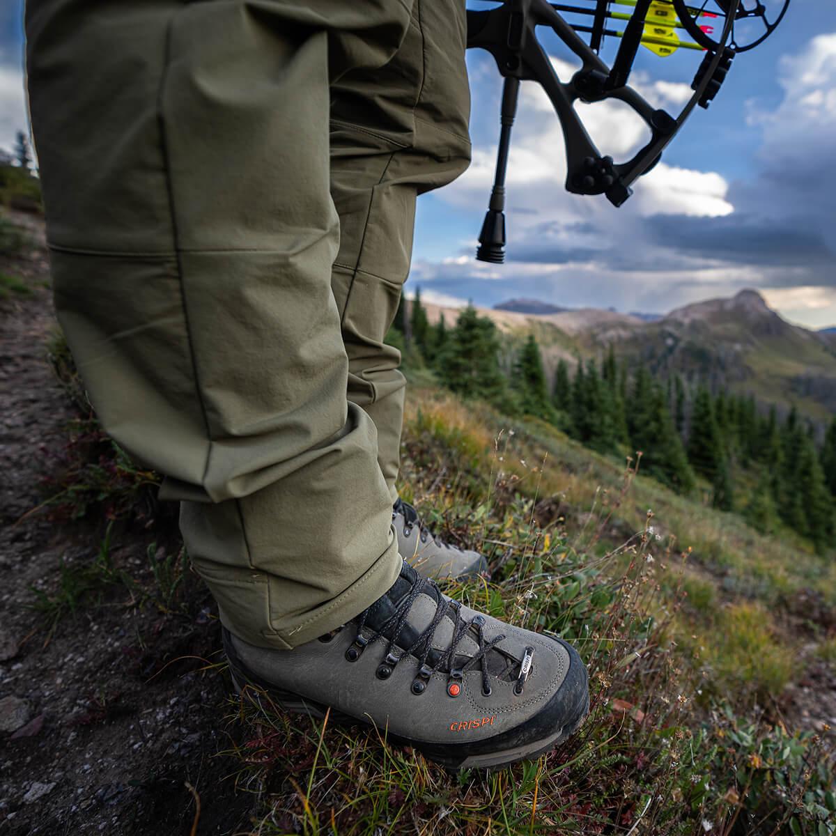 Crispi Briksdal Pro insulated hunting boot in Grey — in the field on a hunting trail