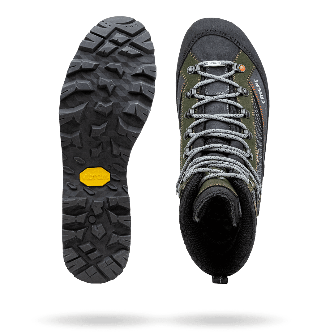 Crispi Colorado II non-insulated hunting boot in Olive/Grey — upper material and outsole tread detail