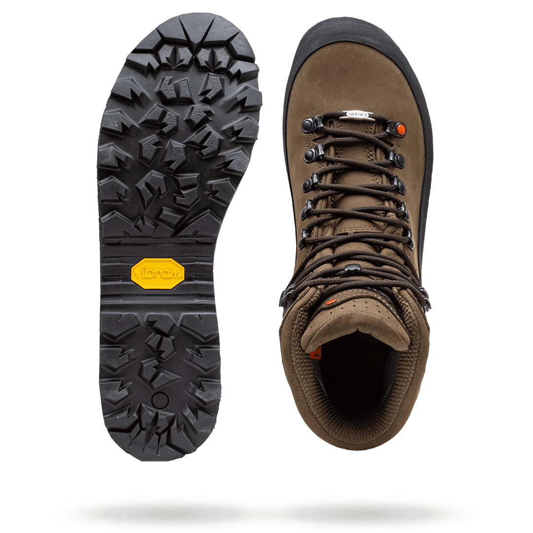 Crispi Nevada non-insulated hunting boot in Brown — upper material and outsole tread detail