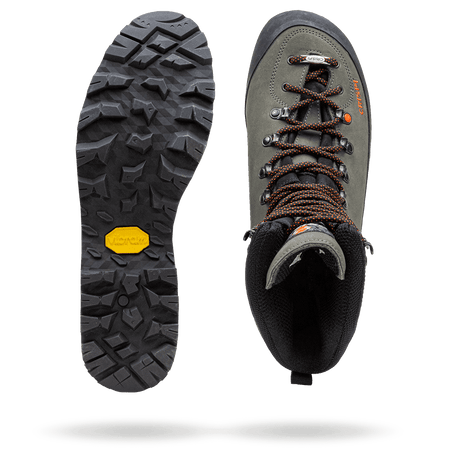 Crispi Briksdal Pro insulated hunting boot in Grey — upper material and outsole tread detail